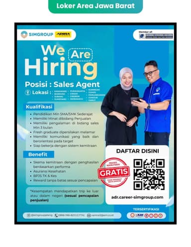 Lowongan Kerja Sales Agent – SIMGROUP x ADIRA Finance (Area Jawa Barat)